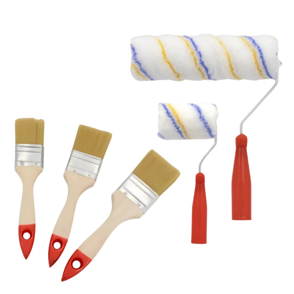 Kit 3 ou 5 Pincéis Cerda Natural + Rolo de Tinta 4" 10cm ou 9" 23cm - Pintura Parede ou Arte em Tela