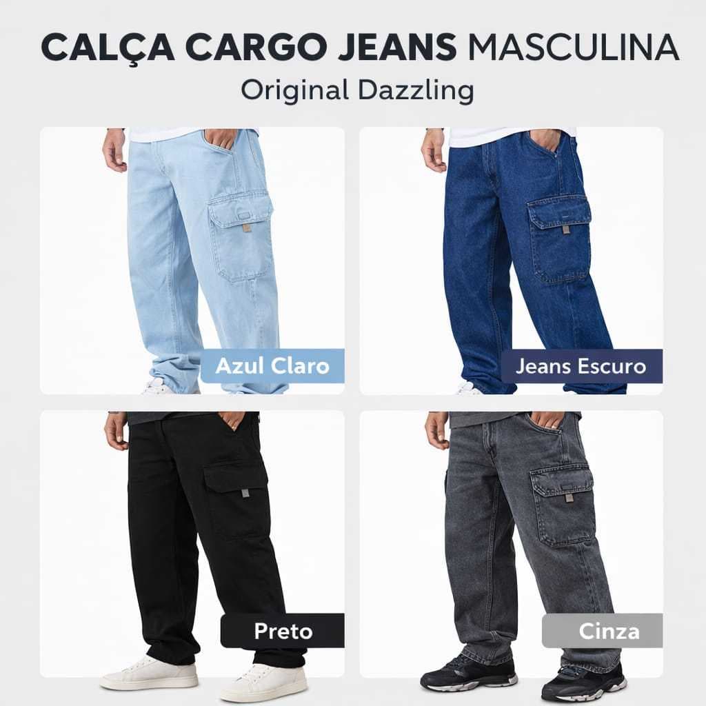 Calça Jeans e Sarja Dazzling Cargo Plus Size Cós Elástico Tamanho Grande Reta Balão