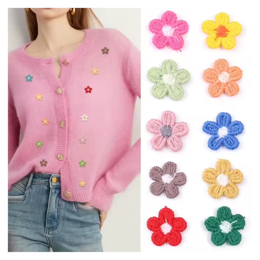 Aplique MINI Flor Bordada Florzinha Sarjada cores SORTIDAS CORES CLARAS para Artesanato DIY Laço de fita cadarço algodão