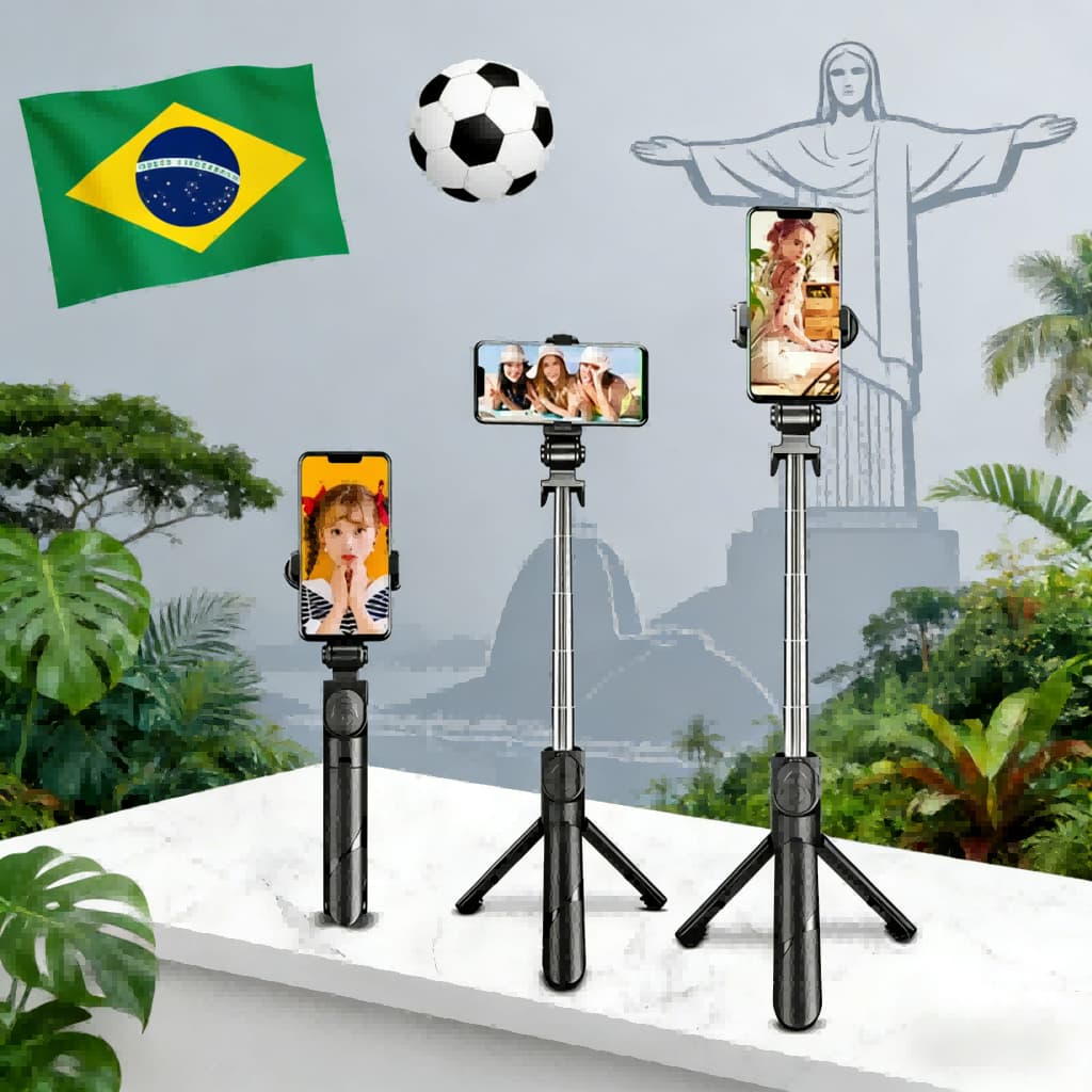 Bastão Pau de selfie Tripé Retrátil Com Luz LED Controle Bluetooth Celular