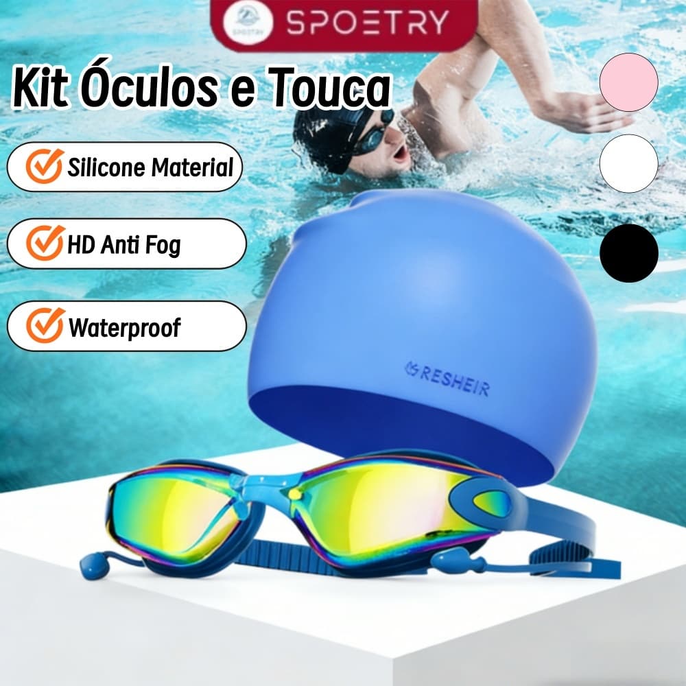 Kit de natação Óculos de natação chapéus de natação Óculos de natação ajustáveis para adultos à prova de água e nevoeiro