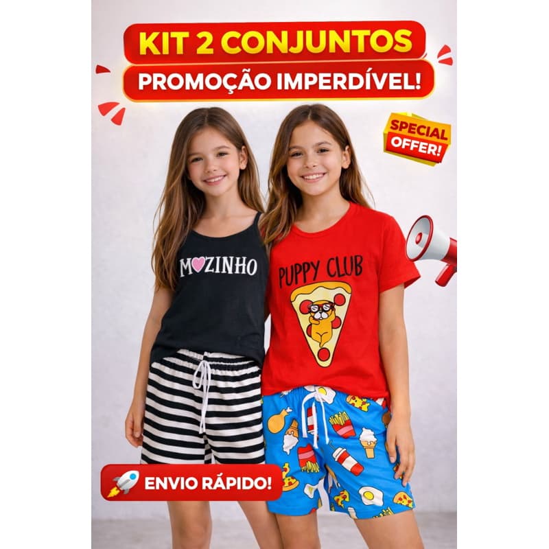 KIT 2 PIJAMAS 10 12 14 16 JUVENIL MENINA ESTAMPADO SORTIDO CONFORTÁVEL