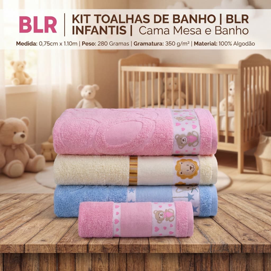 Kit 2 Toalha Kids Infantil Banho Ponto Cruz Para Bordar