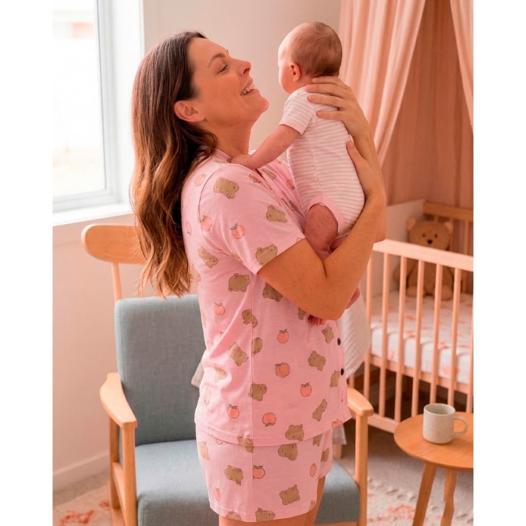 Pijama Amamentação Baby Doll Malha Premium Americano Feminino Estilo Blogueirinha Maternidade Pós Parto Confortável