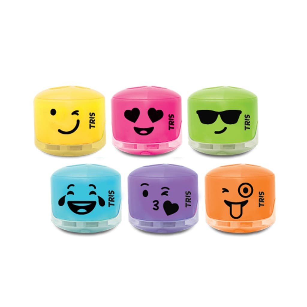 Apontador Duplo com Depósito Emotion Cores Material Escolar Papelaria Fofa e Criativa Kawaii Tris