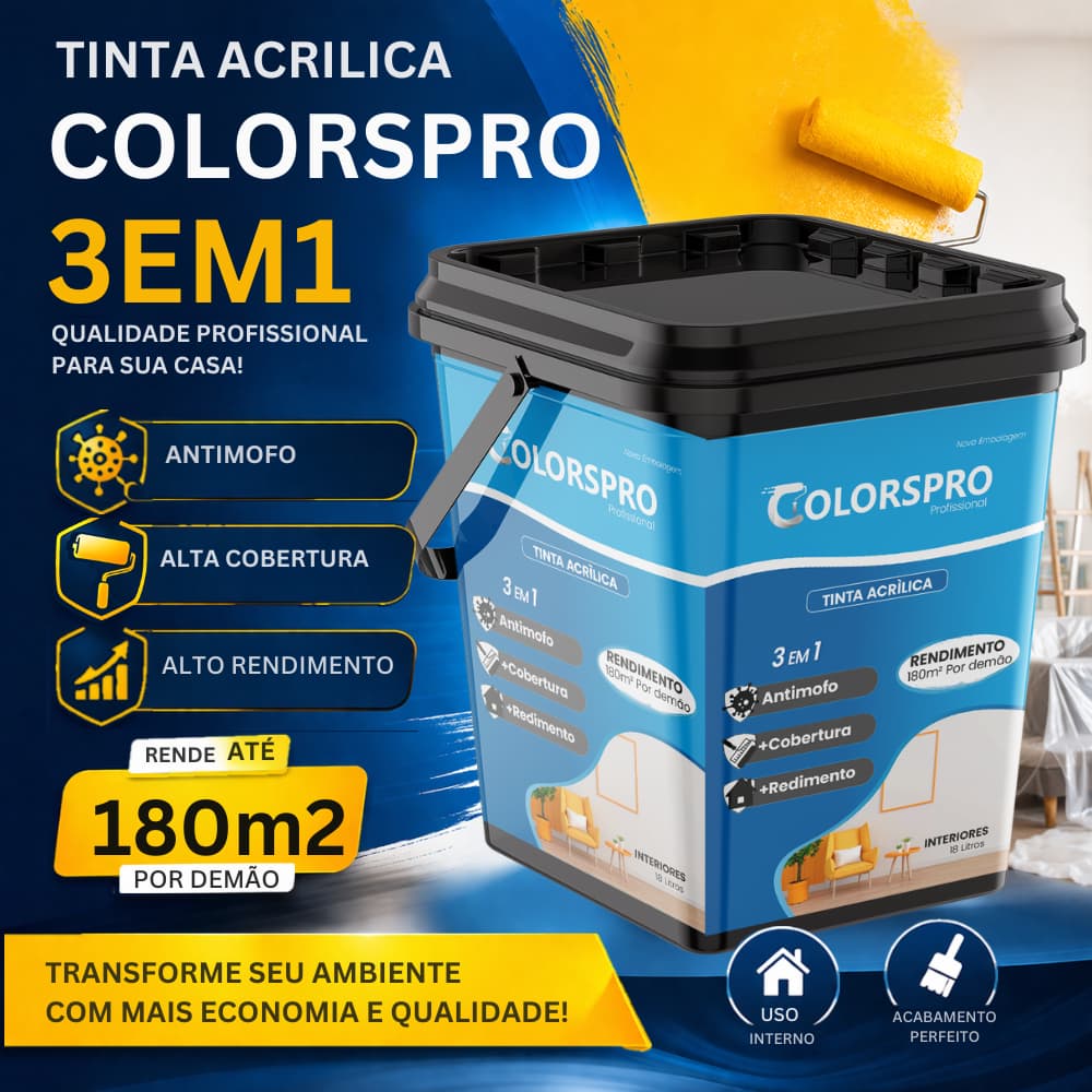 Tinta parede acrílica ColorsPro sem cheiro Anti-mofo Alta Cobertura Seca Rápido 18L 10L 3,6L