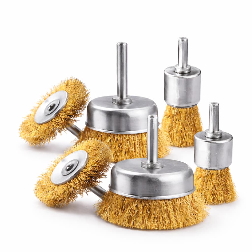 Kit 5 Escova de Aço Circular para Furadeira Parafusadeira Jogo Escovas de Limpeza Rotativa com Haste