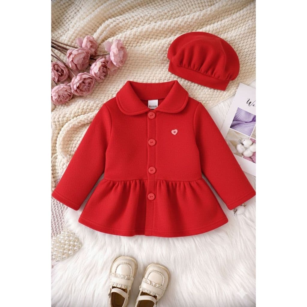 Blusa de Frio Bebê Casaco e Boina Infantil Menina Tecido Soft Premium Roupa de Inverno 01 ao 03