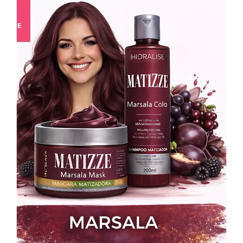 KIT Shampoo e Máscara Tonalizante Marsala Intenso S/ Amônia 100% Natural Matizze