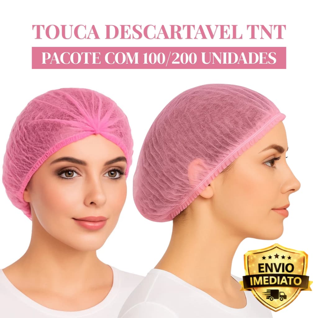 Touca Sanfonada Rosa Descartável Medix 100 ou 200 Unidades Elástico Hospital Clinica Cozinha Estética Odontologia Saúde