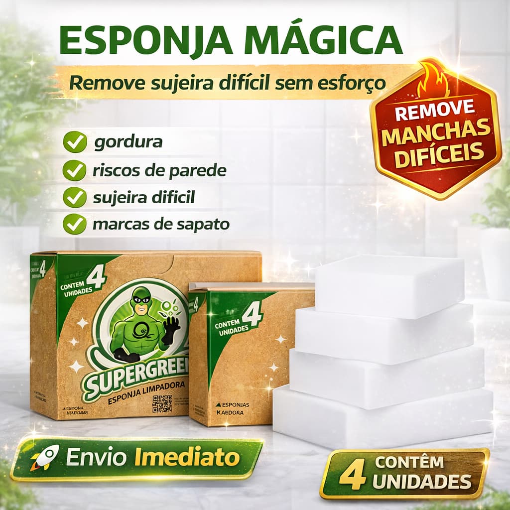 Kit 4 Esponja Magica Esponja de Limpeza Ákora Supergreen Limpeza Pesada Limpa Vidros