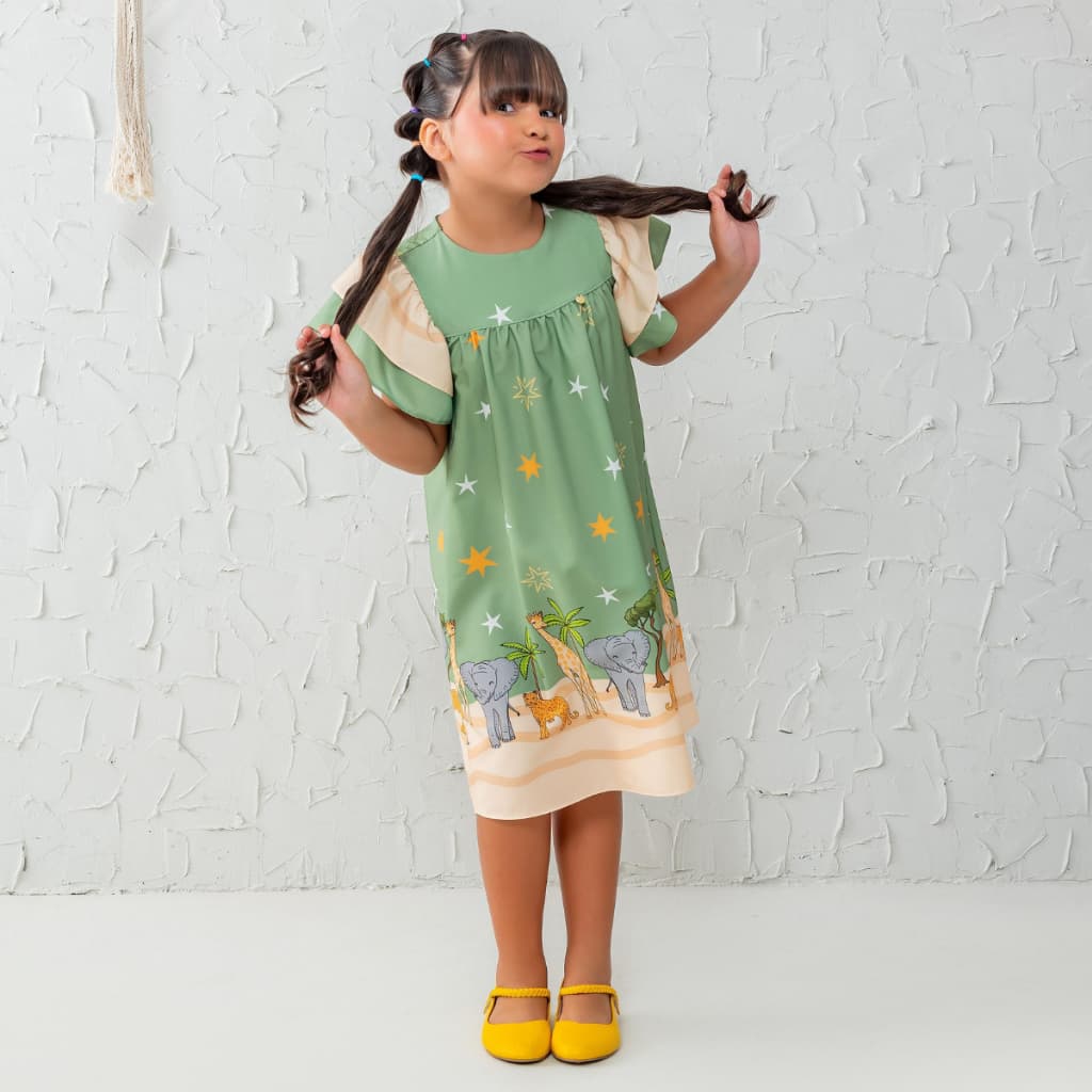 Vestido Infantil Feminino Com Manga Luxo Moda Evangelica Casual Estampado e Cores Lindas