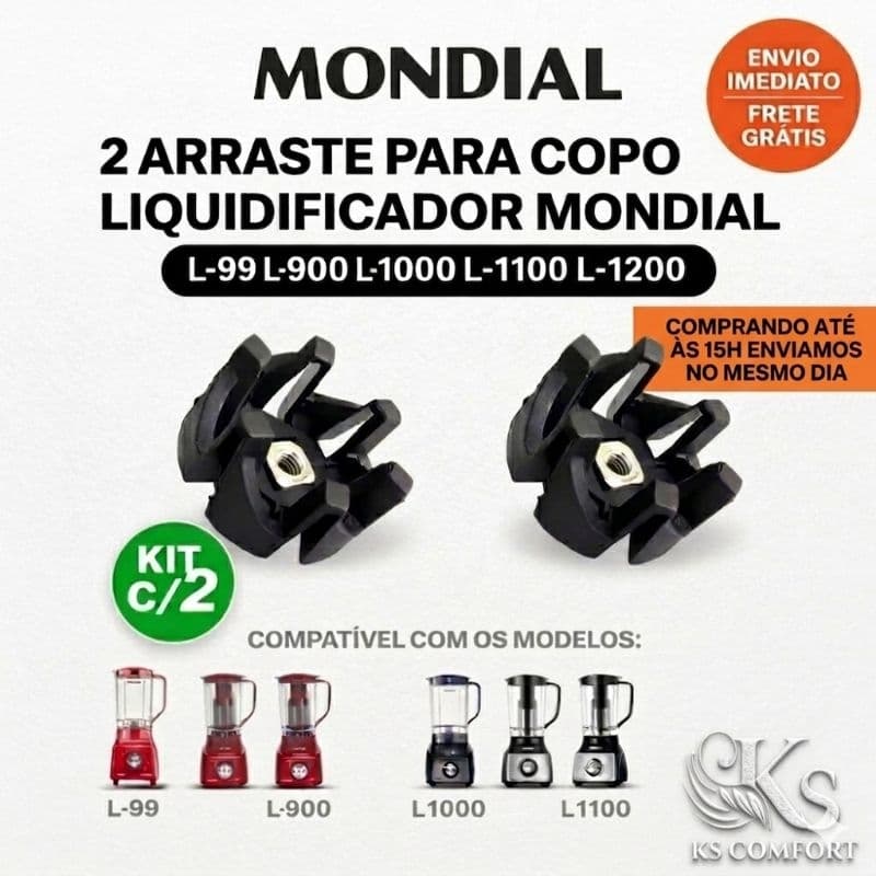 KIT c/ 2 Arraste do Copo Liquidificador Mondial L1000 - Durável e Compatível com Vários Modelos