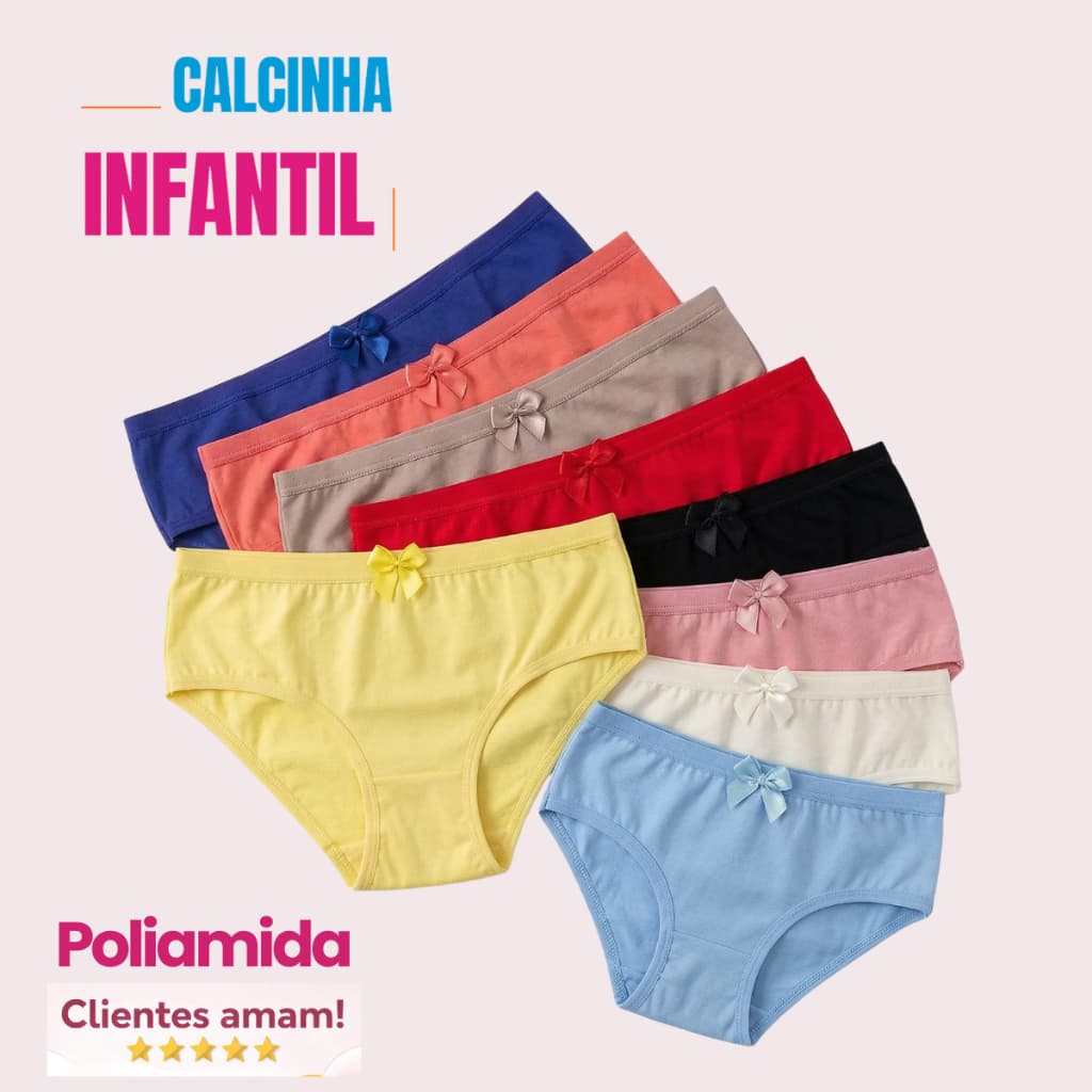 kit Calcinha Microfibra Infantil em Poliamida Macia Lisa forro 100% Algodão Não Aperta  P M G GG XGG