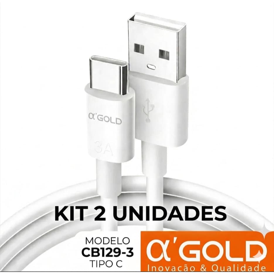 Cabo USB Tipo C 2 unidades 1 Metro Carregamento Rápido a'Gold compatível para Android ORIGINAL