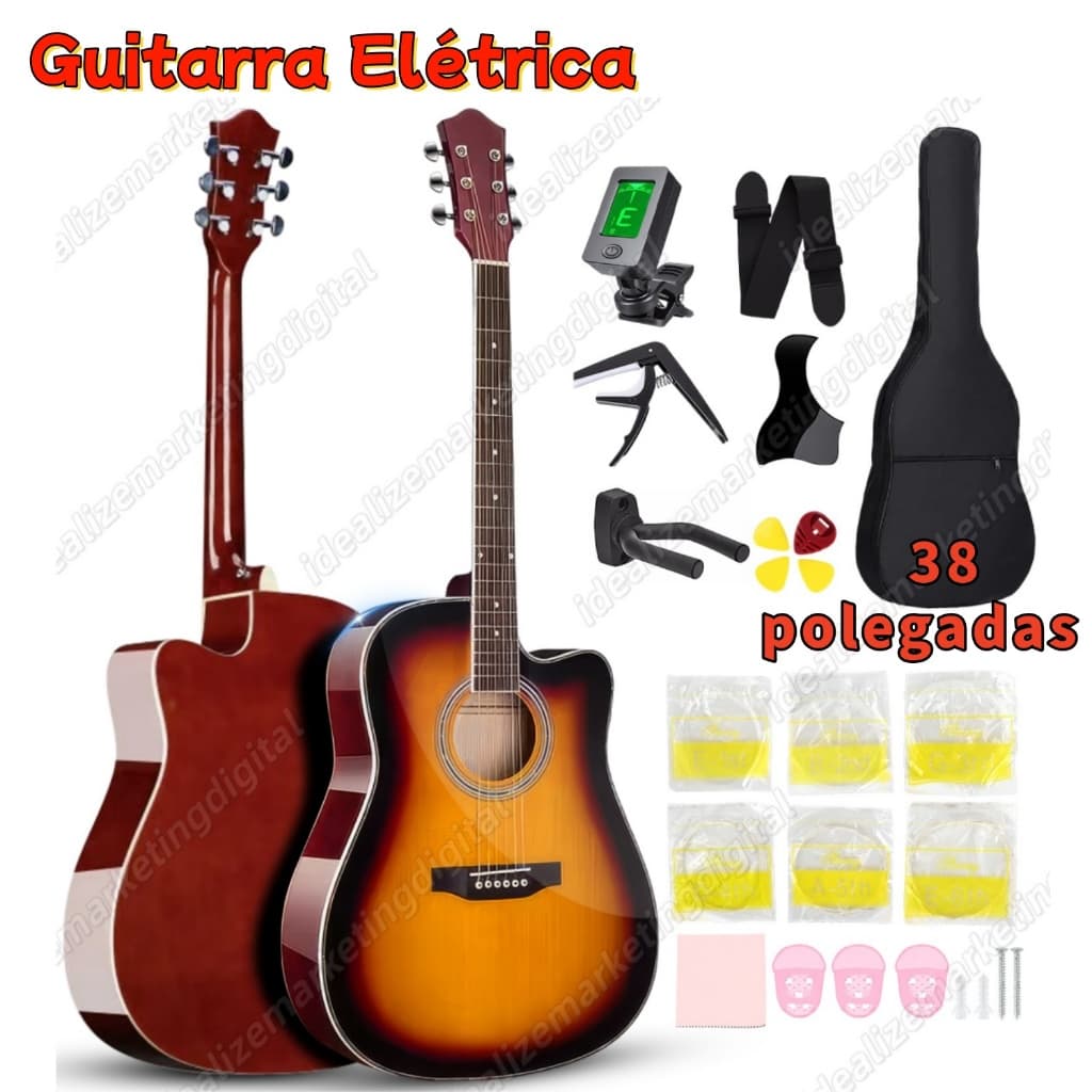 Kit Violão 38 Polegadas Eletroacústica P/iniciante Com Afinador+acessório