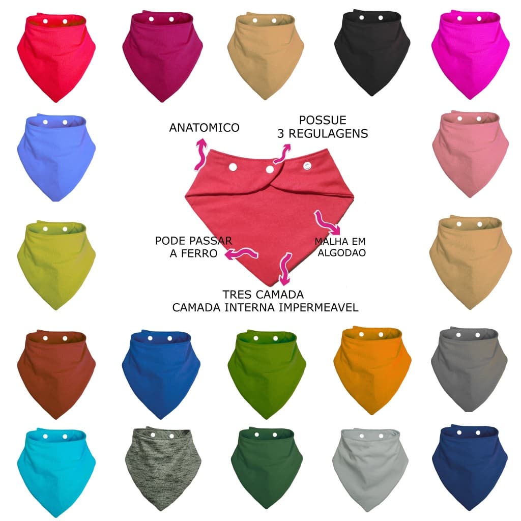 Babador Bandana Bebê Dupla Face kit 5 Peças Com 3 Regulagens