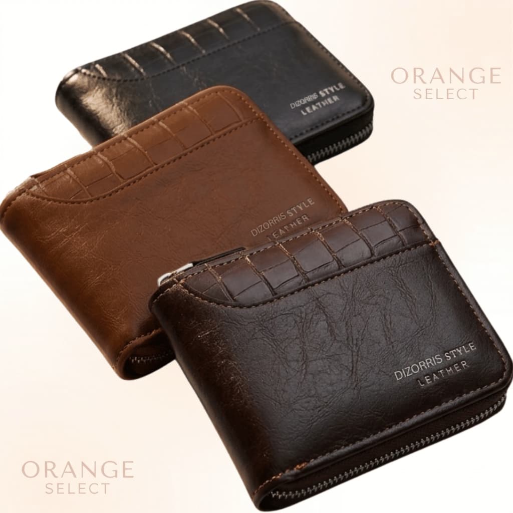 Carteira Vintage De Couro Curta  Masculina Com Padrão De Pedra-Bolso Zíper Porta-Moedas Para Cartão De Grande Capacidade