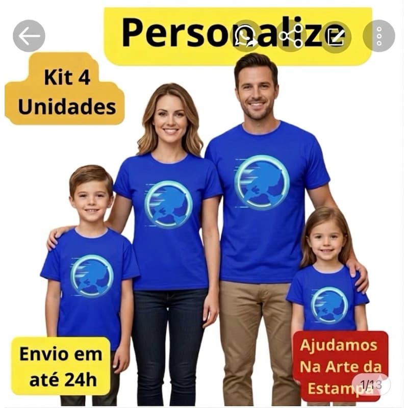 Kit Camiseta Personalizada 4 Uni. Básica,Infantil,Baby Look e Regata,envie sua Arte ou chame no Chat