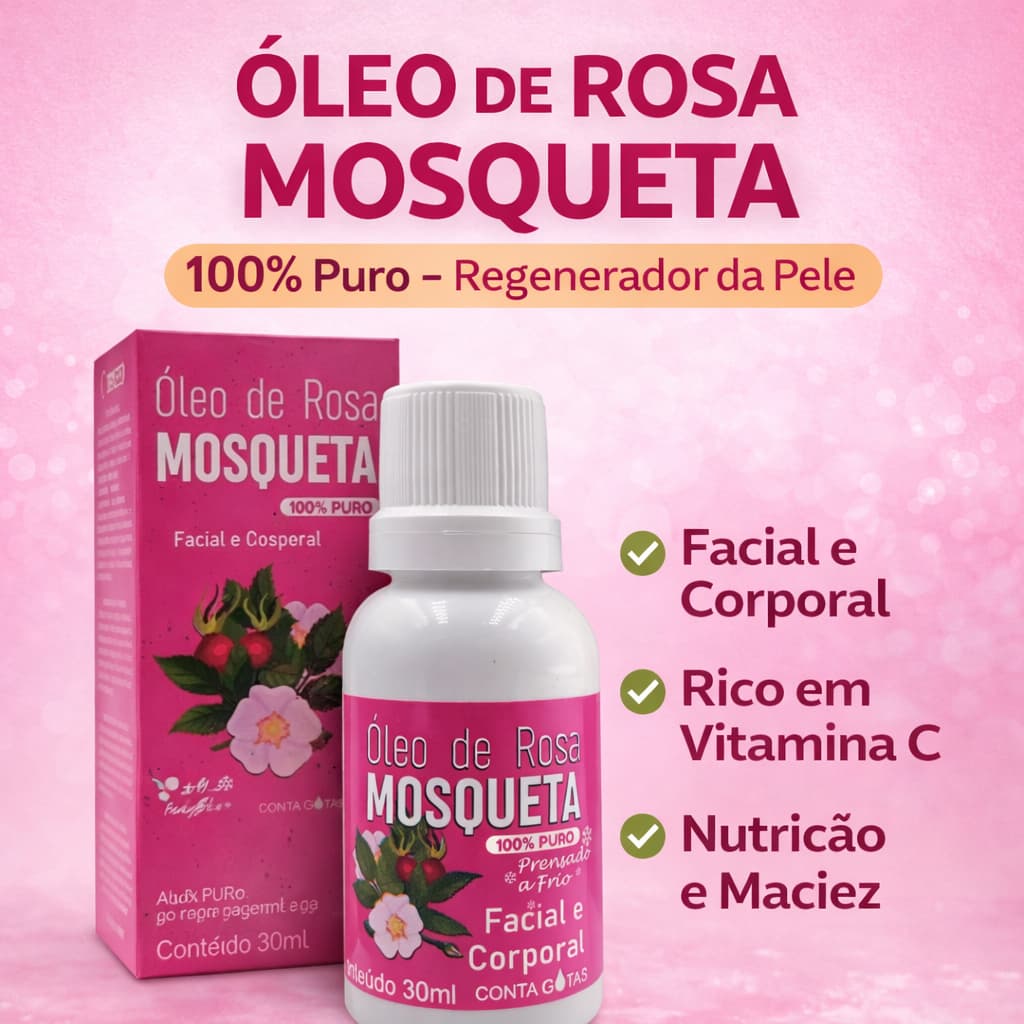 Óleo de Rosa Mosqueta 100% Puro Demazon Kit 1 2 ou 3 Unidades Regenerador Facial Corporal e Capilar