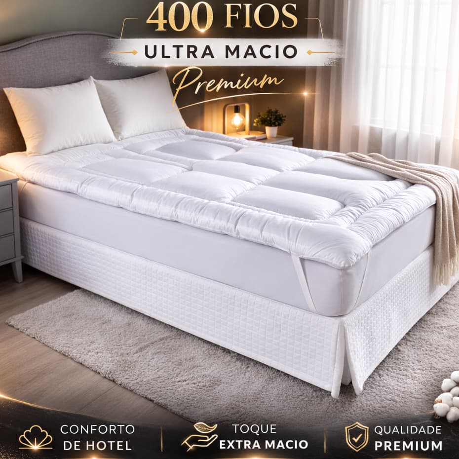 Protetor de Colchão Pillow Top Casal e Queen 400 Fios Ultra Macio Tipo Hotel - Elástico nos 4 Cantos