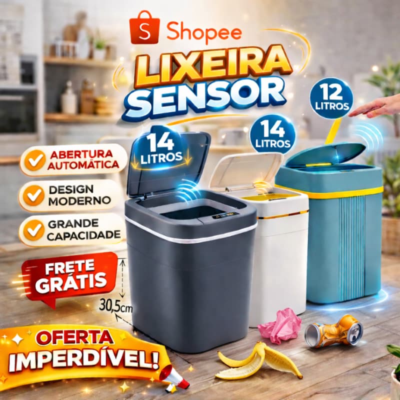 Lixeira Inteligente 12 14 Litros com Sensor Automático 3 Funções pilhas