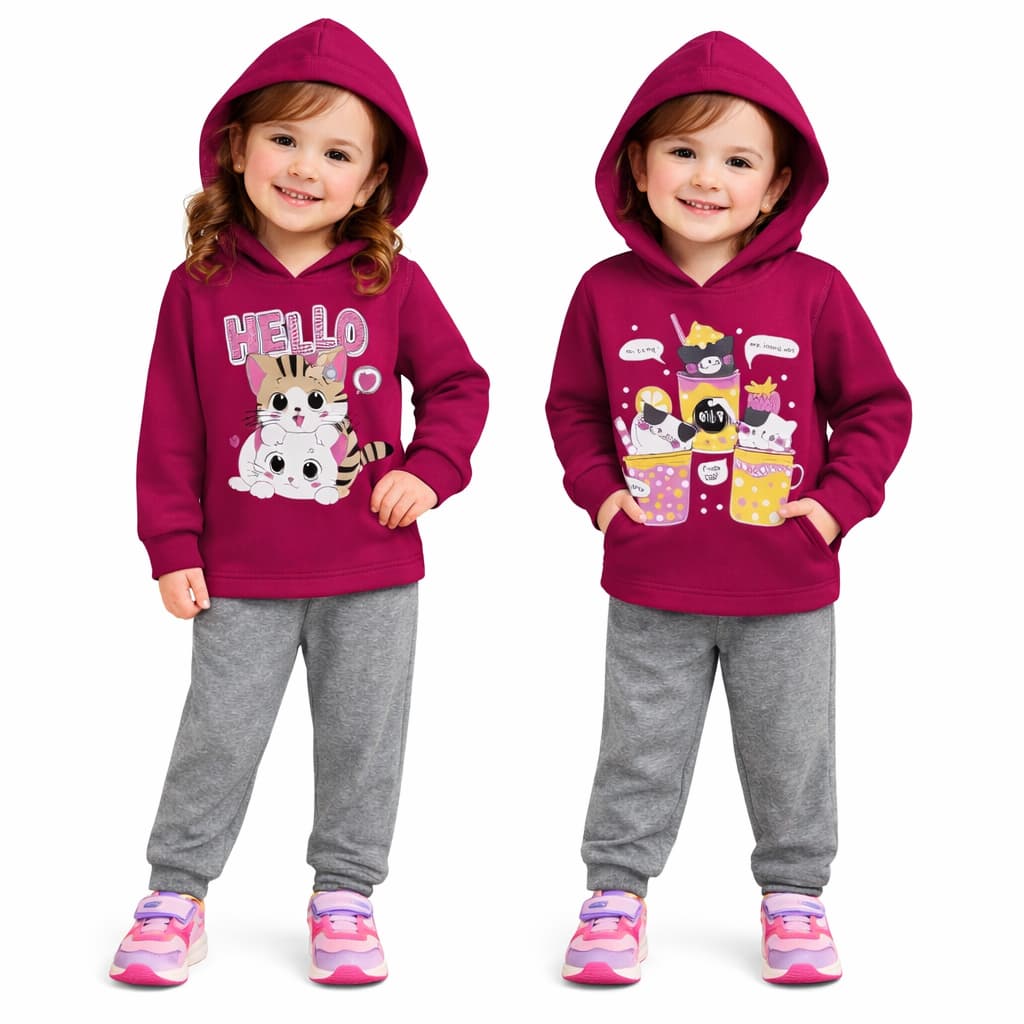 Conjunto De Moletom Infantil Com Capuz Menina Tamanho: 1,2,3,4,6,8 Roupas De Inverno/conjunto Frio