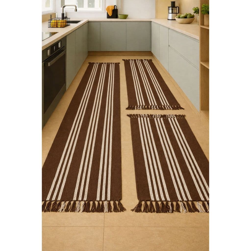 Jogo de Passadeira de Tear, Tapete Cozinha Kit com 3 Peças