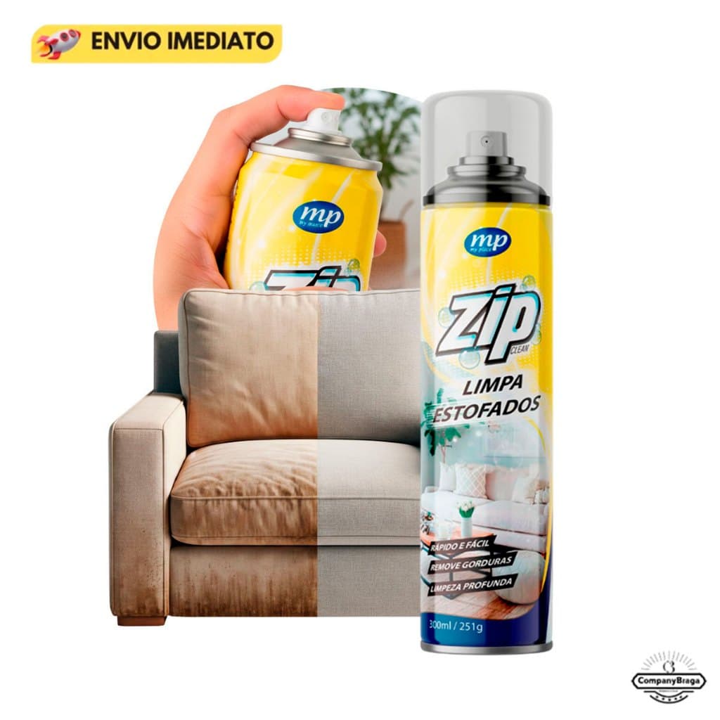 Espuma Spray Zip Clean 300ml Limpa a Seco Sofá, Estofado, Banco de Carro Limpeza Profunda