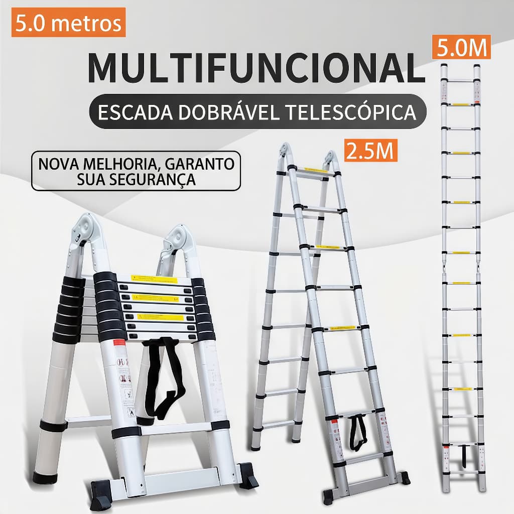 Escala de dobramento de liga portátil de alumínio com escadas multifuncionais de 5 metros