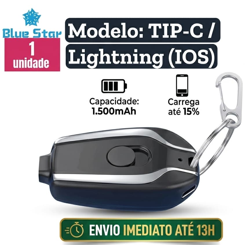 Mini Power Bank Para Celular Chaveiro Carregador 1500mAh - PROMOÇÃO NATAL