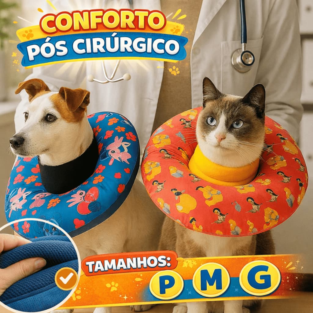 Colar Elizabetano Acolchoado Regulável | Conforto Pós-Cirúrgico | Não Machuca Fofinho | P M G