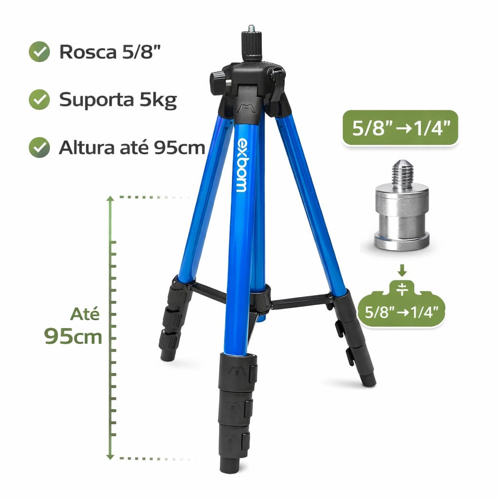 Tripé Telescópico Para Nível a Laser 5/8 Profissional Retrátil 95cm
