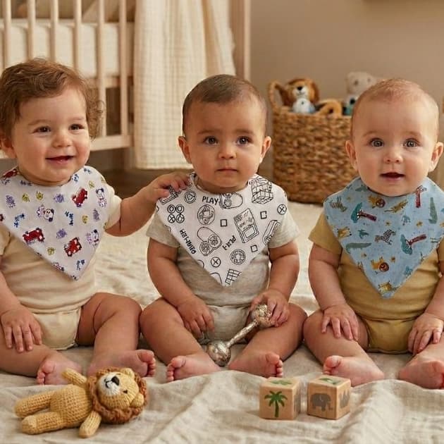 Kit 3 Babadores Impermeáveis Bandana para bebê Menina Menino