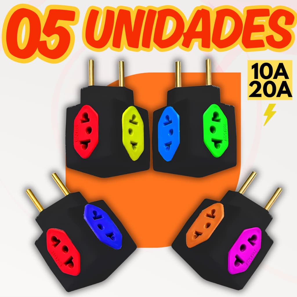 Adaptadores de Tomada Benjamim Cubo Preto 4 Saídas Pino Maciço 10A/20A