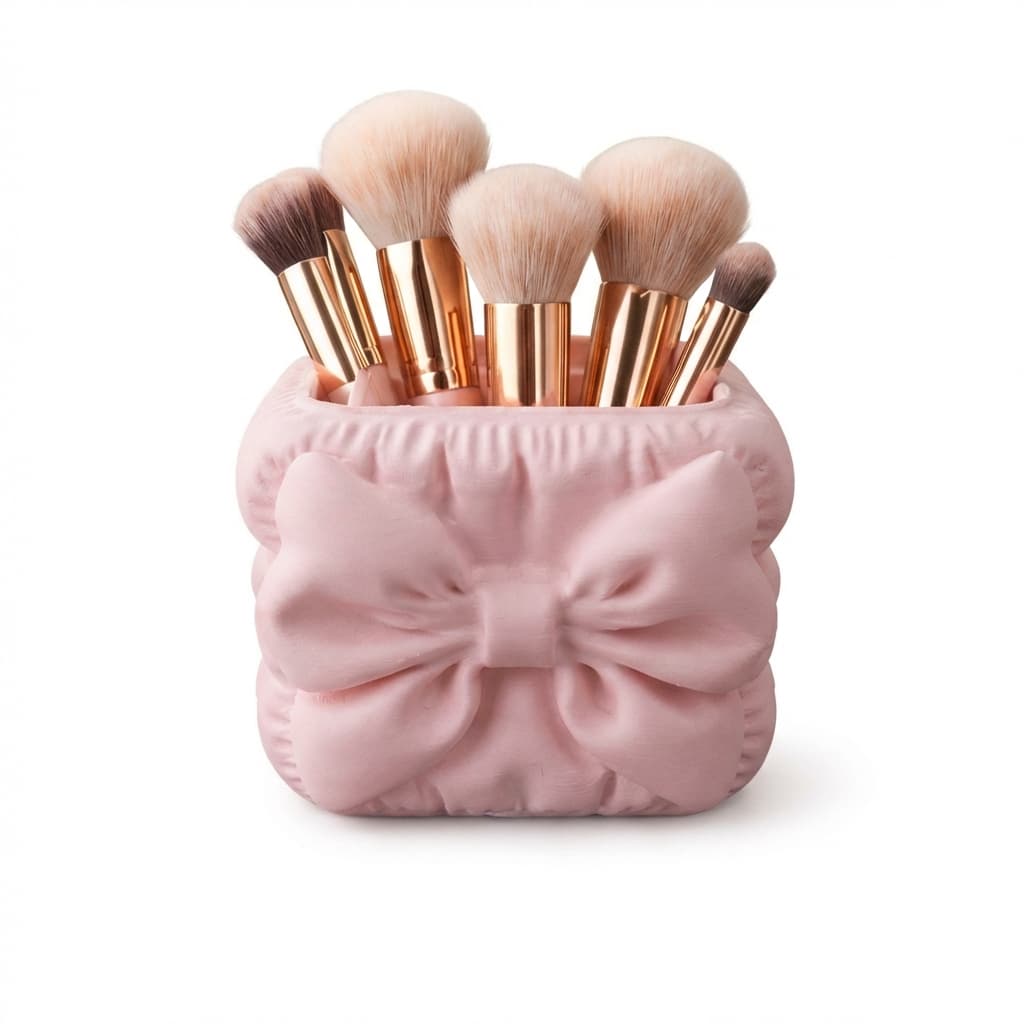 Porta Pincéis de Maquiagem Almofada com Laço Organizador Decorativo Moderno Fosco