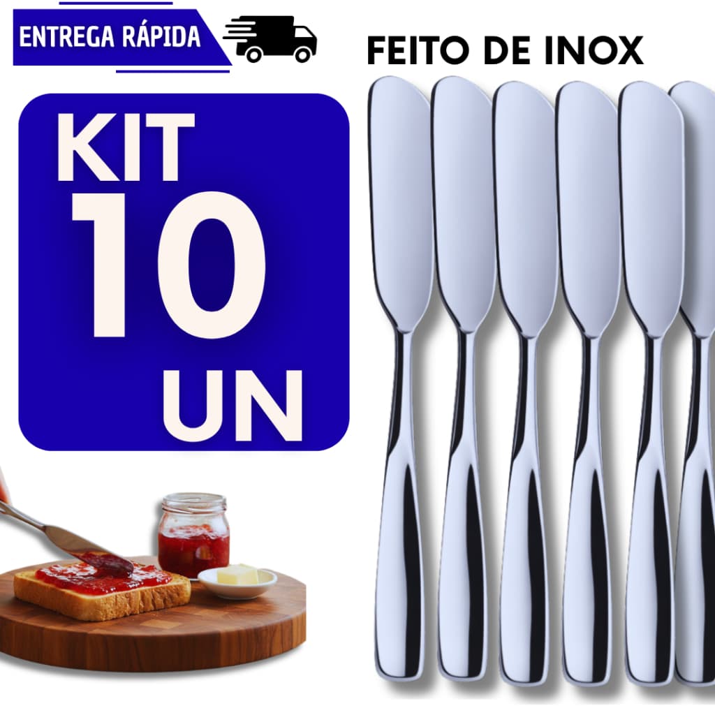 Kit 10 Espatula Em Aço Inox Multiuso Para Passar Manteiga Patê e Cremes Facas Utensílios e Cozinha Pascoa Avela