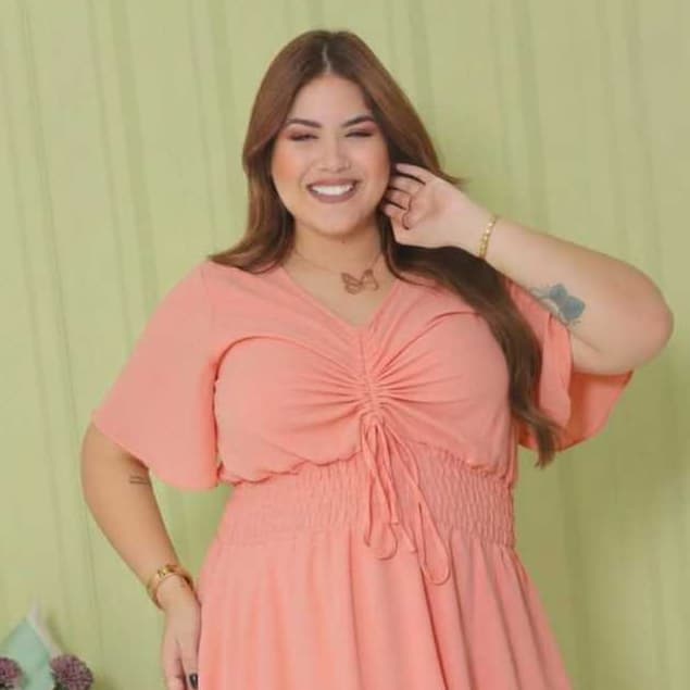 Vestido Macaquinho Feminino Plus Size Curto em Tecido Duna com Short Embutido Manga Babado 44 a 50