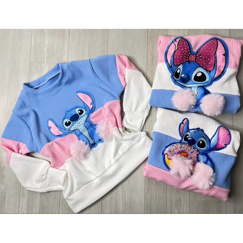 Blusa  Infantil Feminino Stitch  Pompom – Casaco Blogueirinha Inverno Menina 2 ao 10