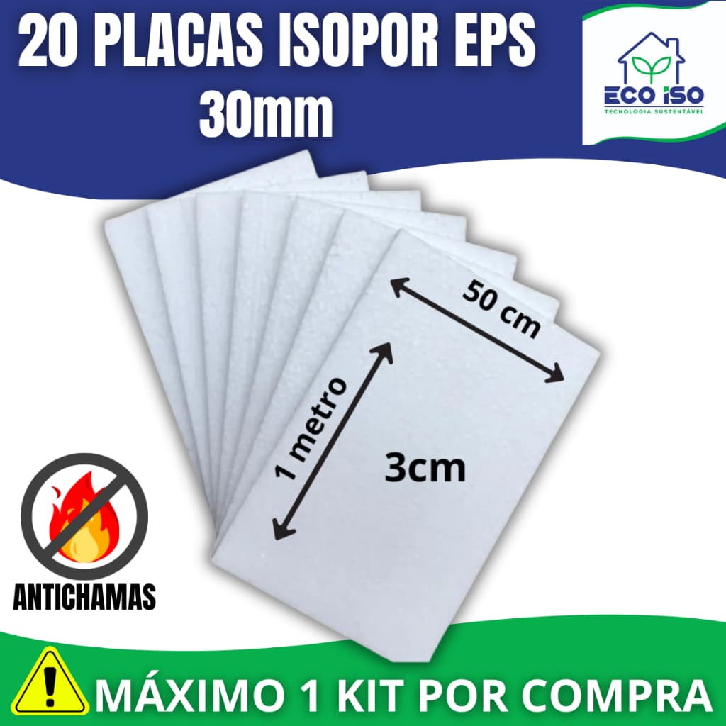 20 Placas Isopor EPS Forro 100cm x 50cm 30mm 3cm - Comprar no máximo 01 kit por vez