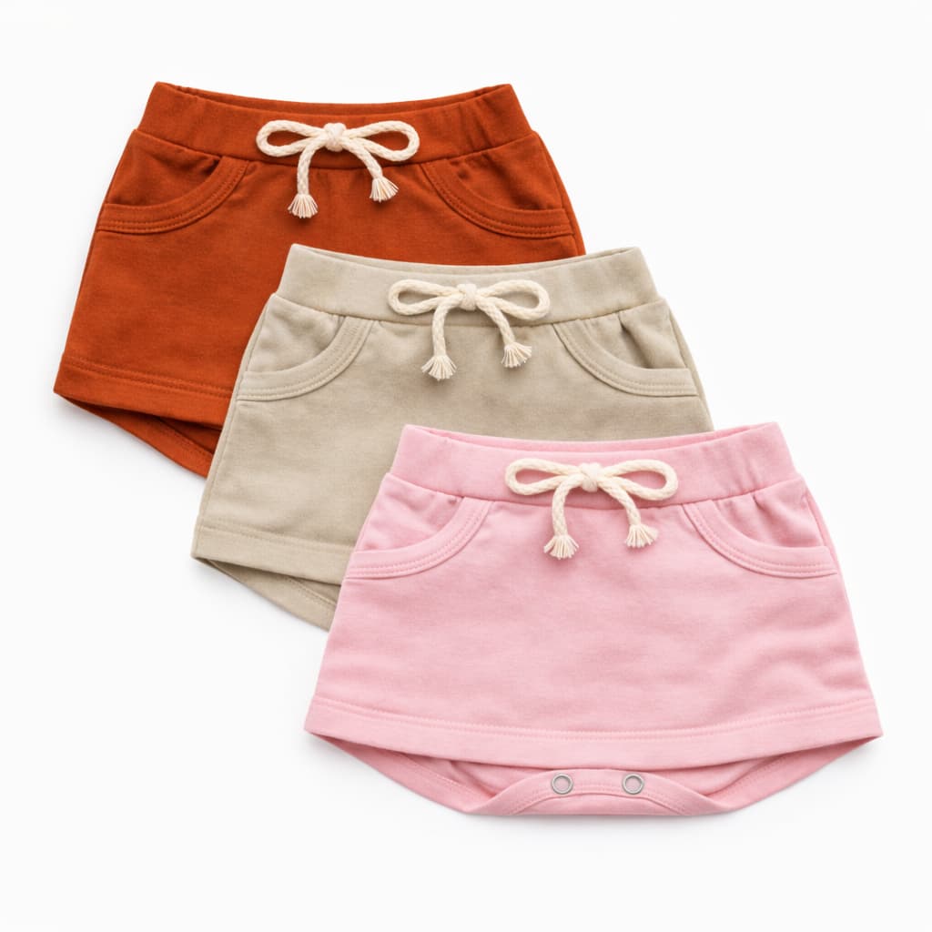 Kit Com 3 Short Saia Tapa Fralda Bebê Menina Verão 100% Algodão