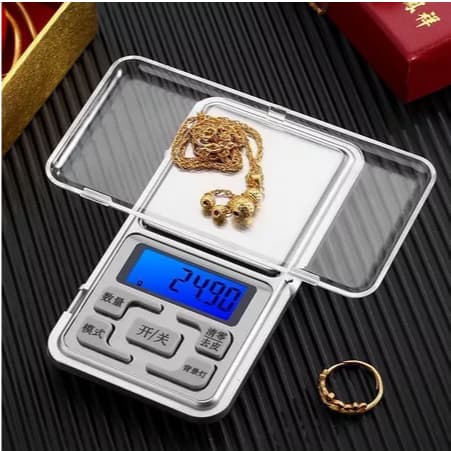 Mini Balança Digital Portátil 0.1g - 500g com Visor Luminoso e Base de Aço Inox