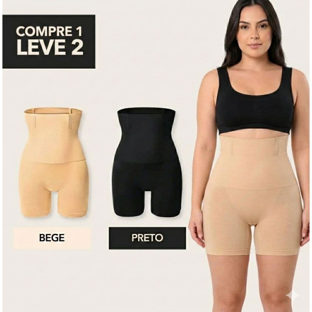 Kit 2 Shorts Modelador Compressão na Barriga Cinta Empina Bumbum Barbatanas de Ferro Não Enrola