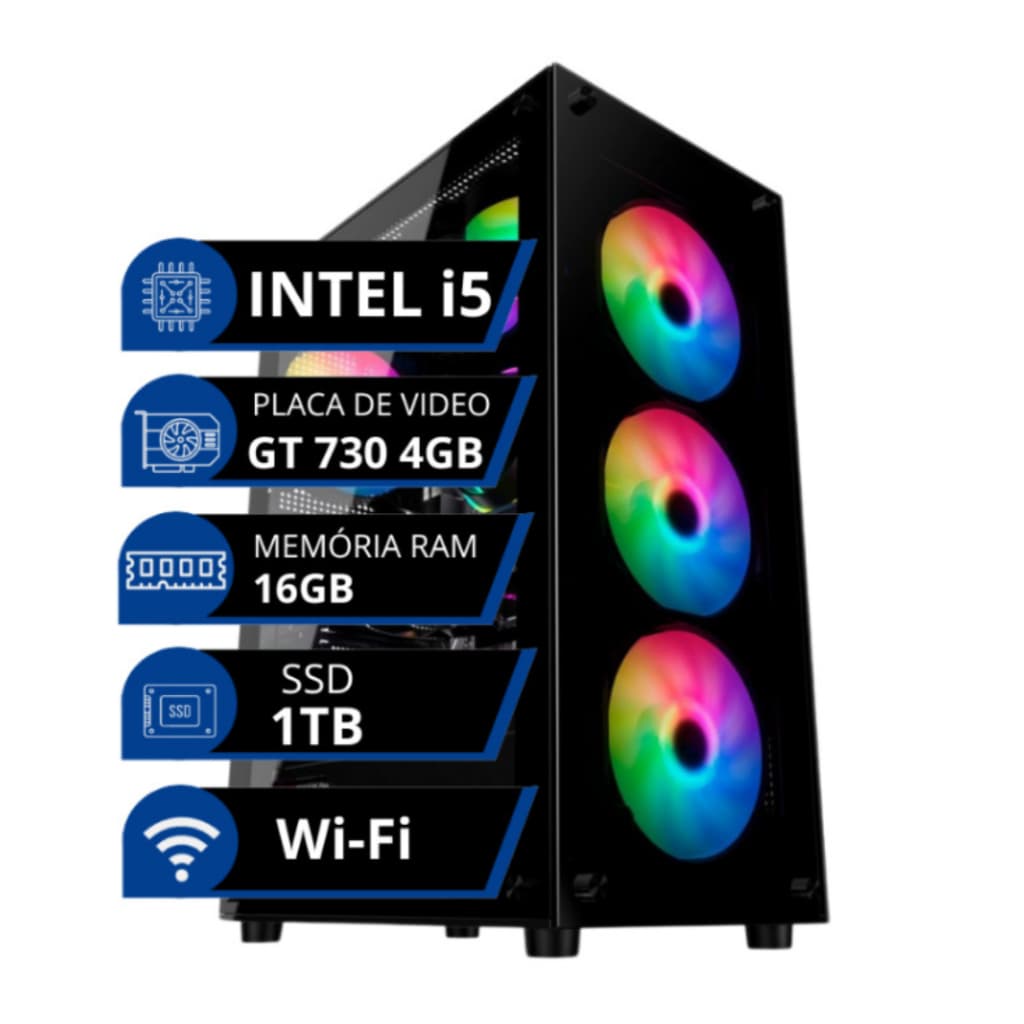 Pc gamer  i5 placa de video 4GB/ SSD 1TB /16GB/Fonte 500W/Wifi + NFe+ GARANTIA