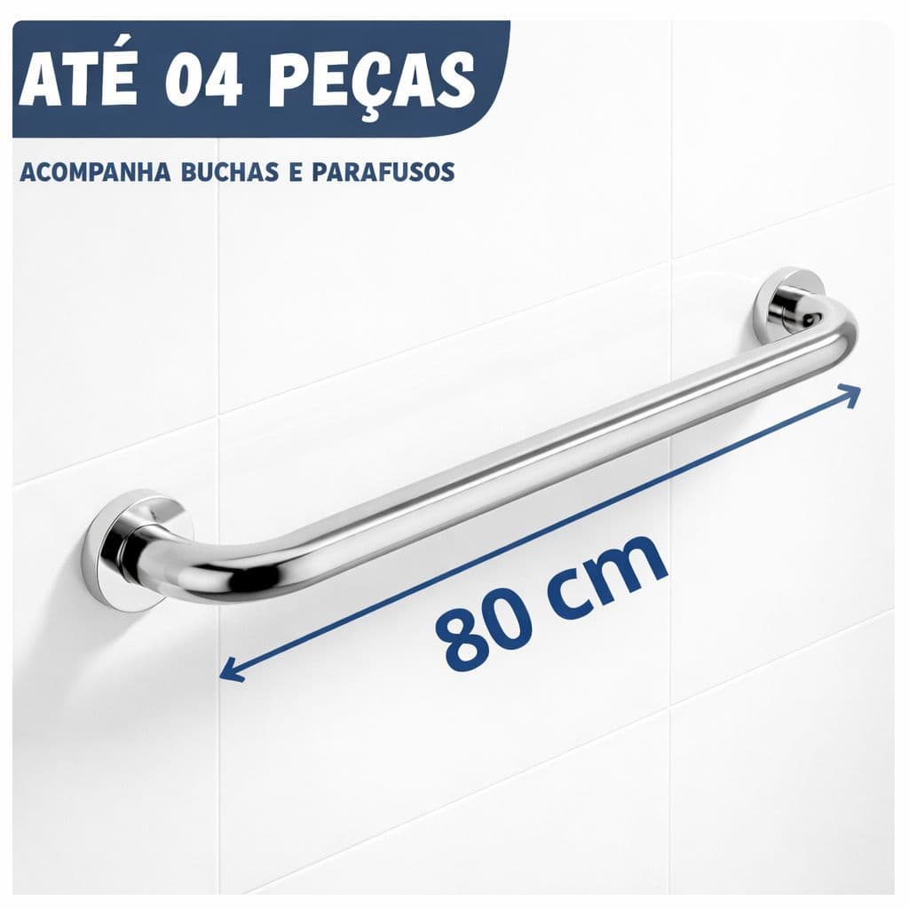 Barra Apoio 80 cm 50 cm a 30 cm Antiqueda Inox Banheiro Escada Corrimão Acessibilidade Suporte Idosos Alça PCD
