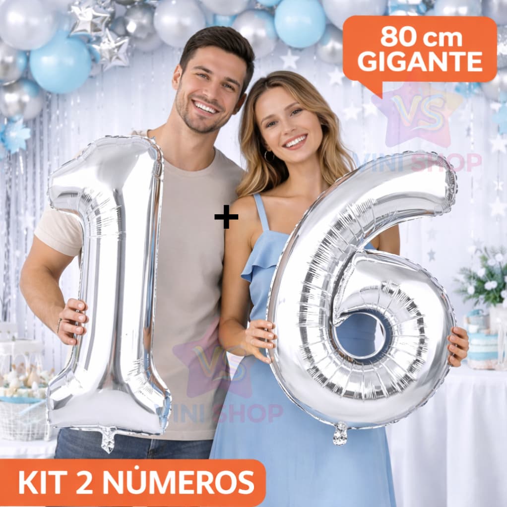 Kit com 2 balões PRATA de Numero metalizados 80cm -32" Polegadas