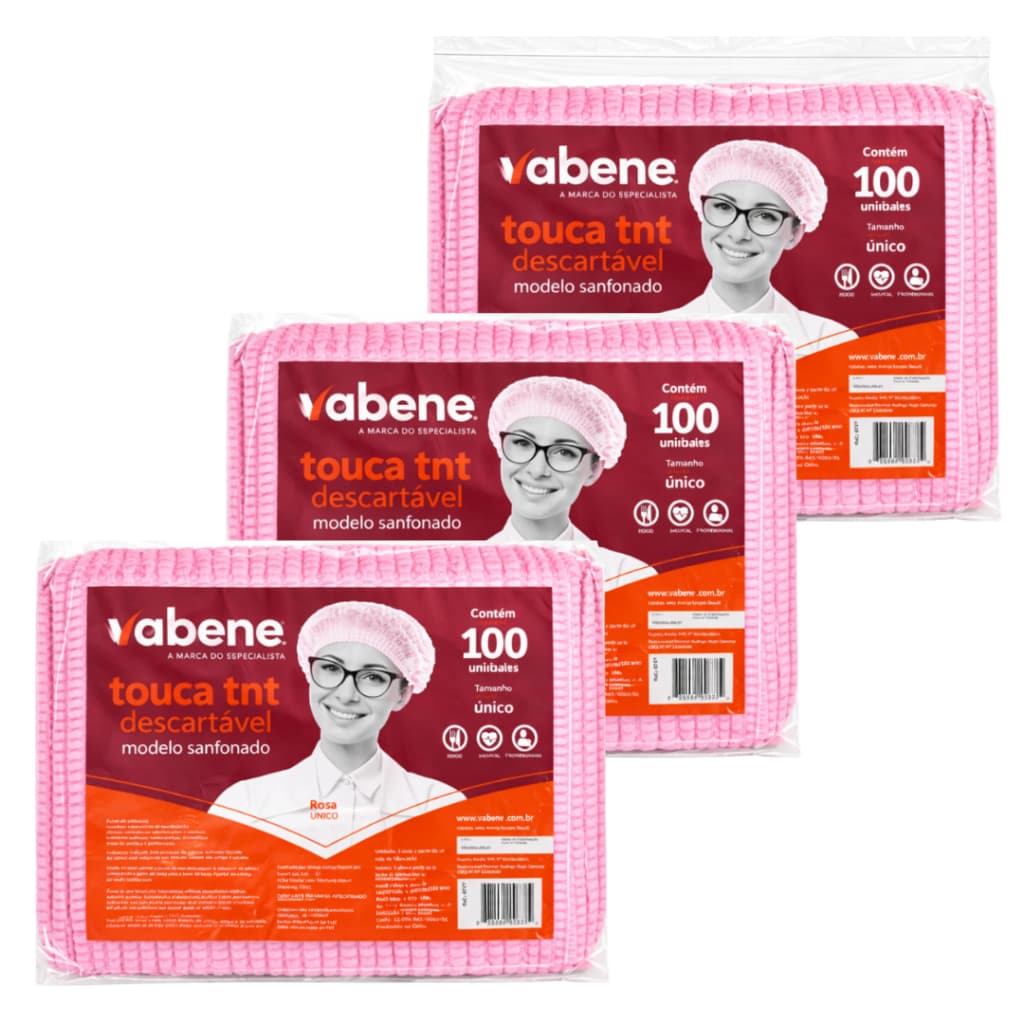 Kit 100 a 300 Toucas Descartáveis TNT Rosa Sanfonadas com Elástico Vabene