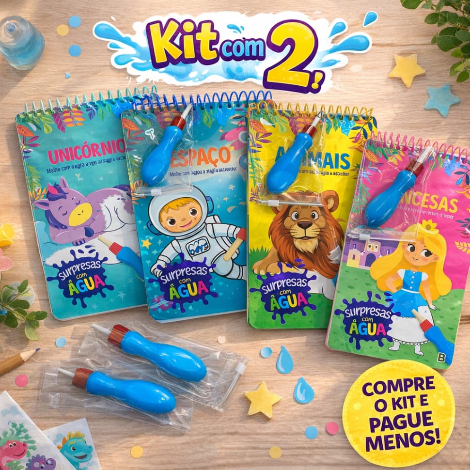 Kit 2 Livros Surpresas com Água Aquabook Todo Livro Divertido e Educativo Ideal para Crianças!