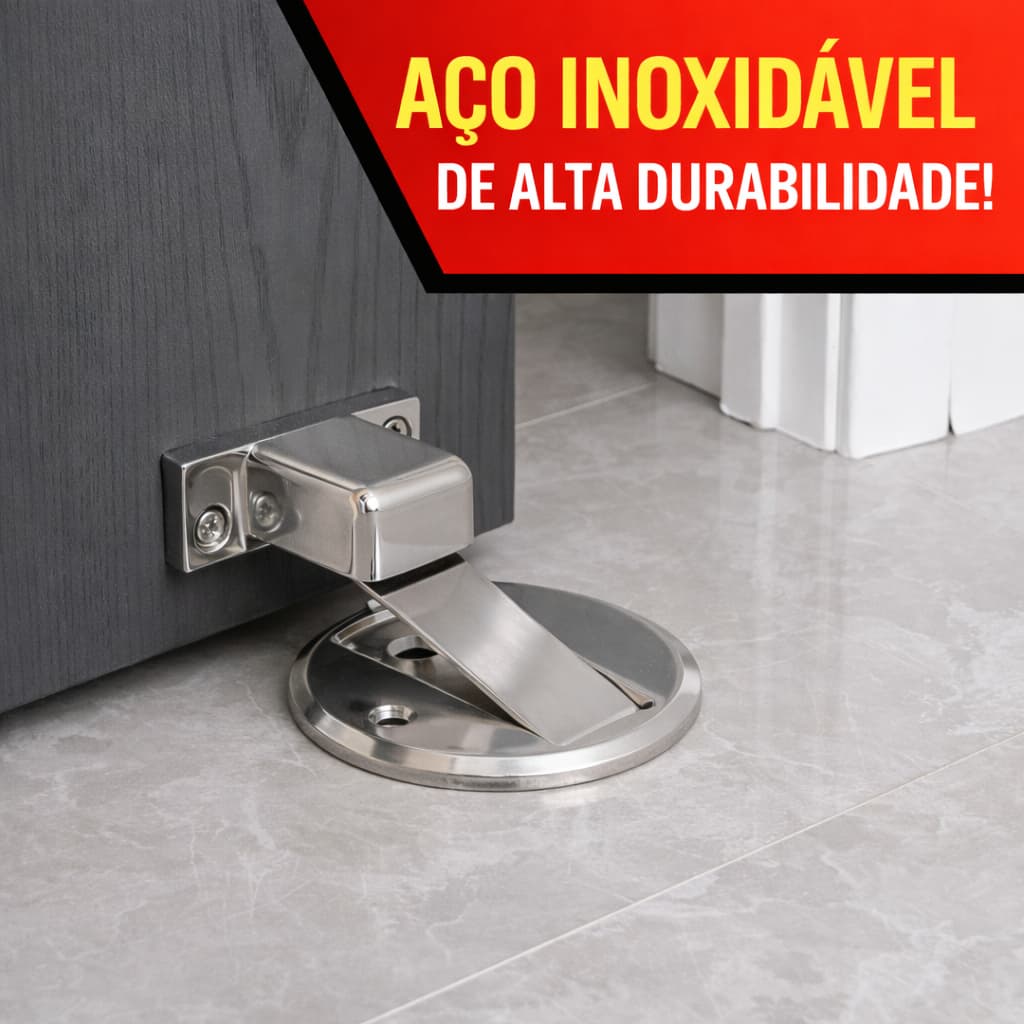 Kit 1, 2, 3 ou 4 Prendedor Magnético de Porta Inox Slim Batente Trava Porta com Ímã Forte Fixação 3M Cromado
