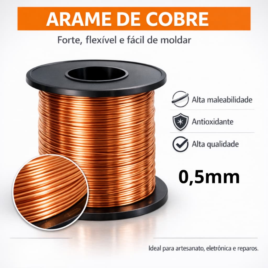 Arame de Cobre Puro Rolo 30mts - 0,45mm-0,5mm-0,7mm  Artesanato Bijuteria, Extra Macio